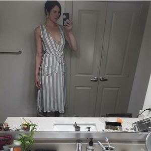 Harper's Heritage - Sexy Deep V, Pinstriped Dress